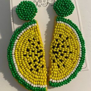 Yellow melon tropical fruit earrings